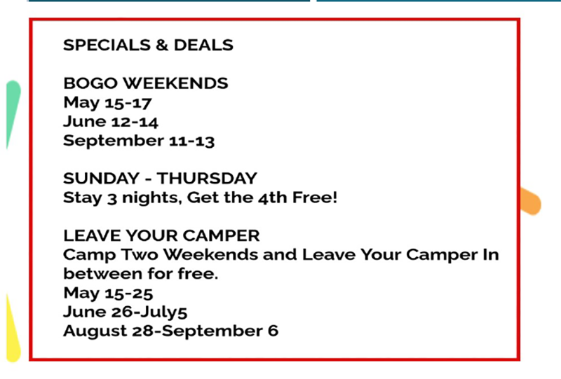 Specials and Deals at Camp Bell Campground in NY
